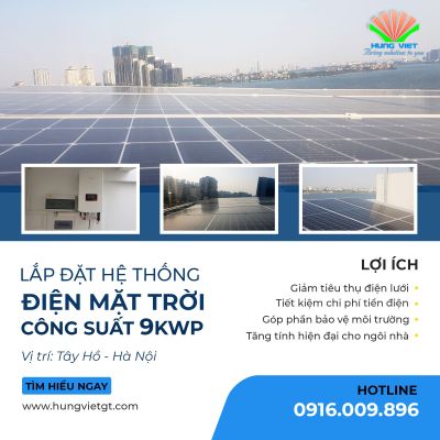 Dự án điện mặt trời áp mái công suất 9kw Tây Hồ - Hà Nội