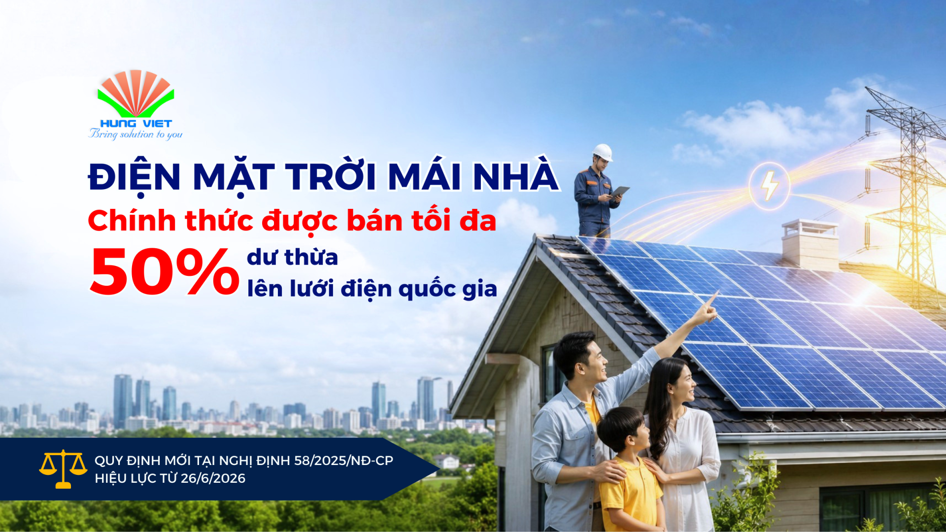Điện mặt trời mái nhà chính thức được bán tối đa 50 dư thừa lên lưới điện quốc gia
