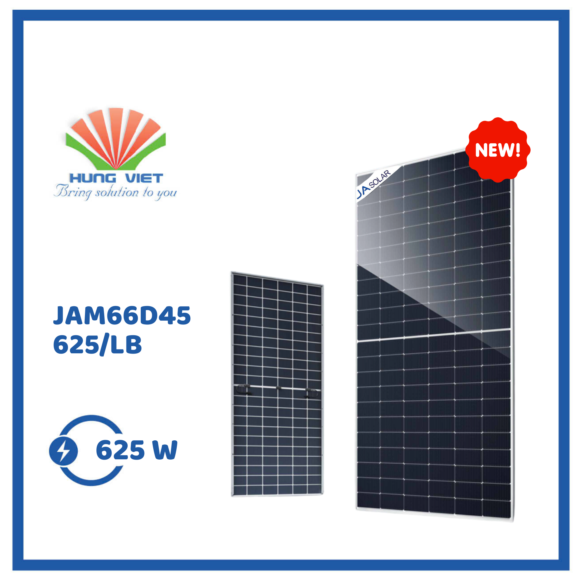 Tấm pin JA 625Wp Ntype hai mặt kính - JAM66D45 625/LB