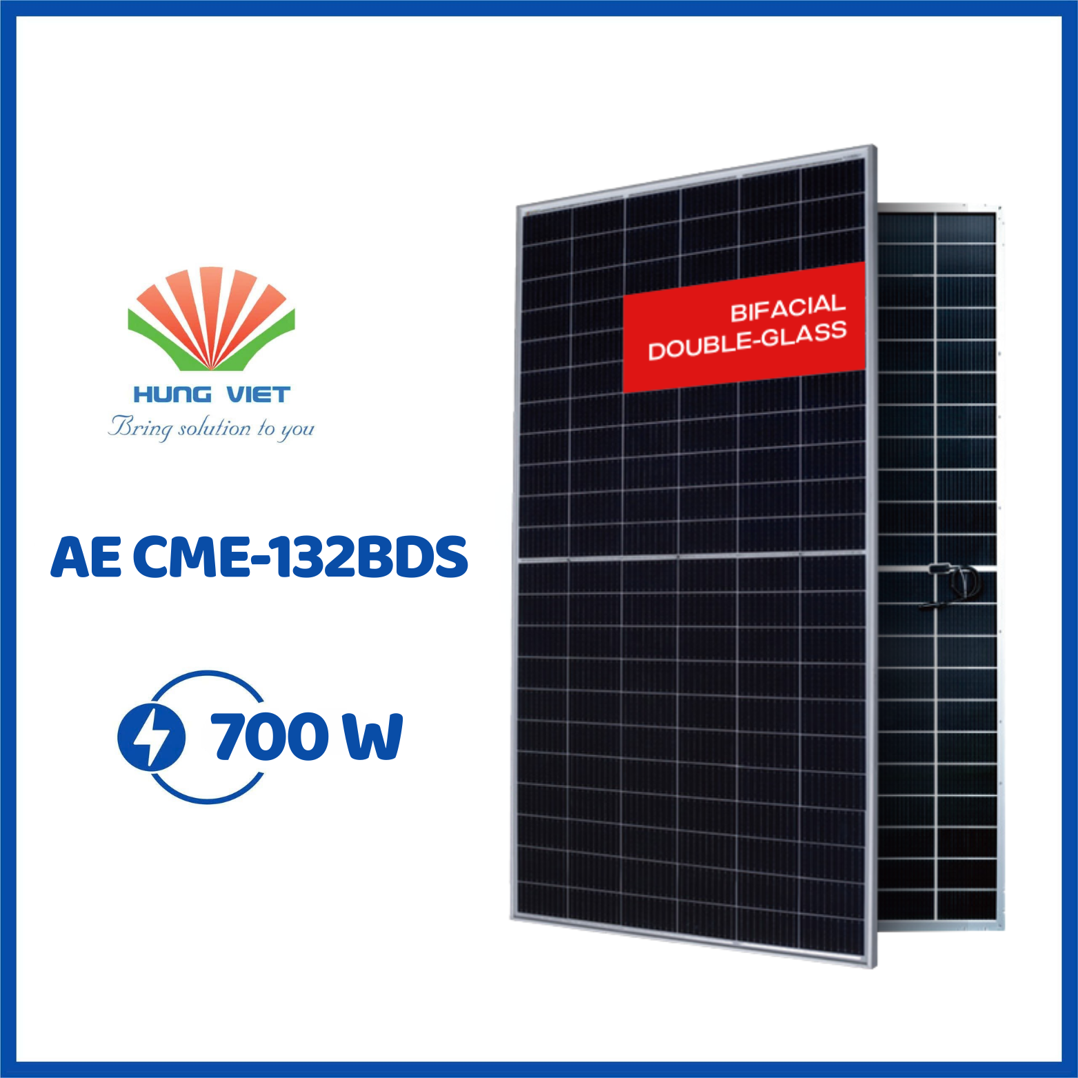 Tấm pin AE Solar 700Wp N-TYPE TOPCON hai mặt kính - AE CME-132BDS 700W