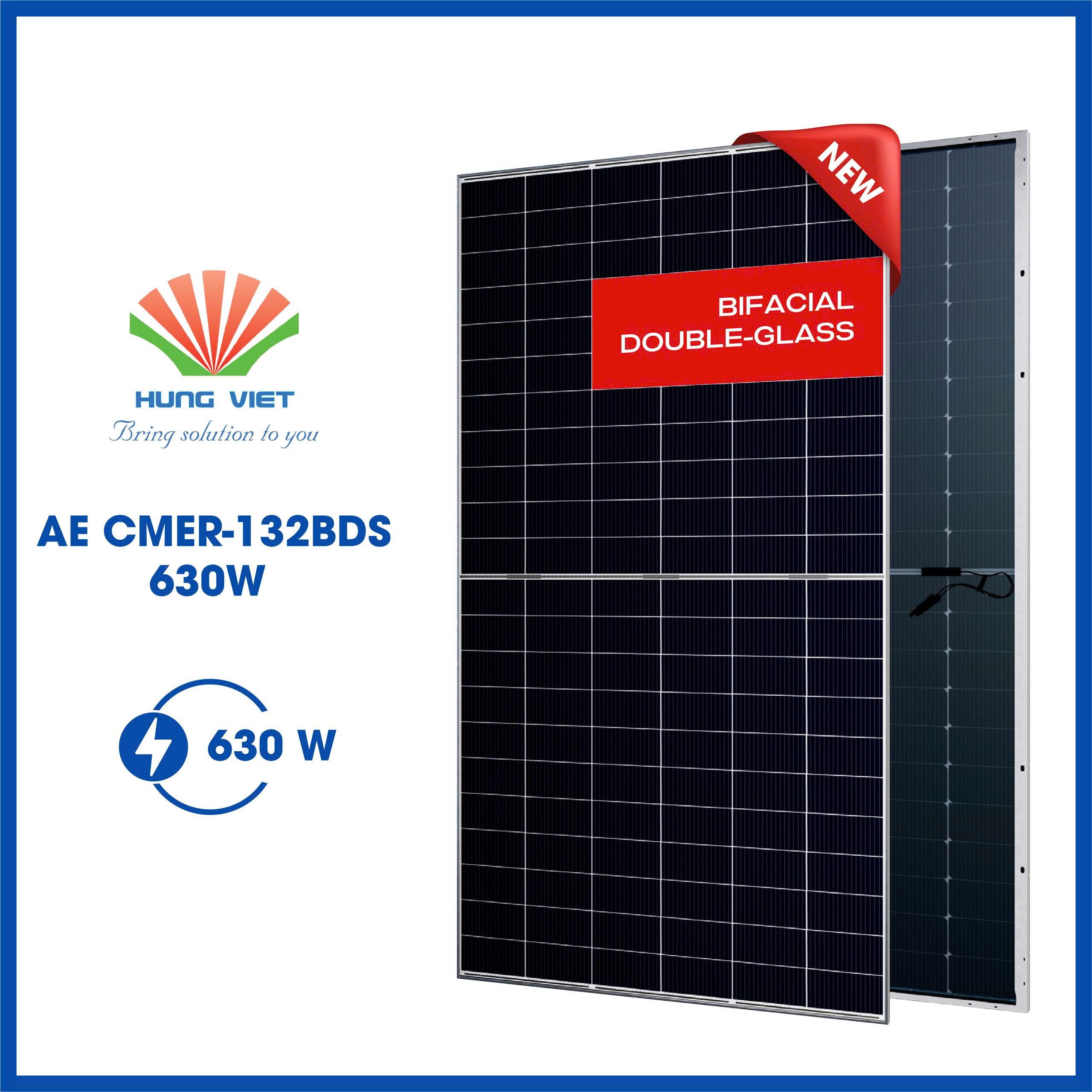 Tấm pin AE Solar 630Wp N-TYPE TOPCON hai mặt kính - AE CMER-132BDS 630W