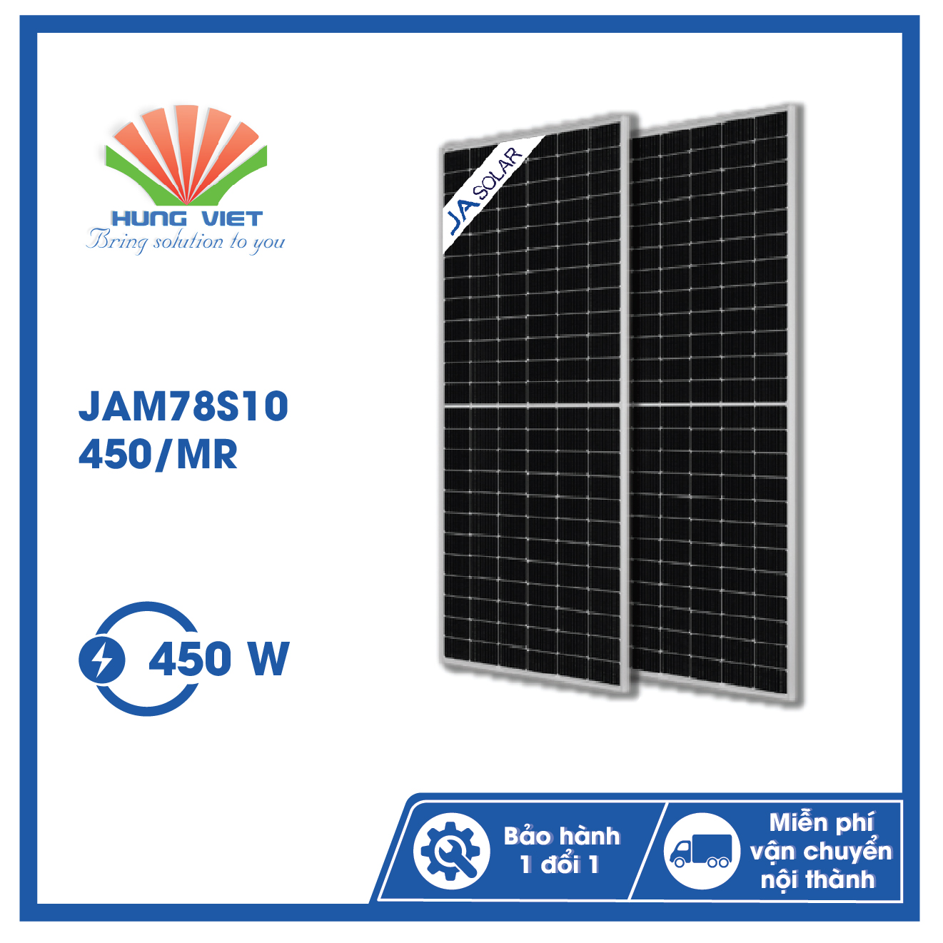 Tấm pin năng lượng mặt trời JA Solar Mono 450Wp - JAM78S10 450/MR