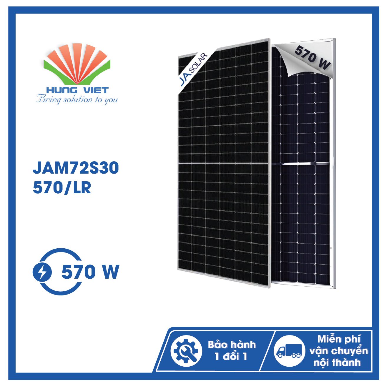 Tấm pin năng lượng mặt trời JA Solar 570Wp -  JAM72S30 570/LR