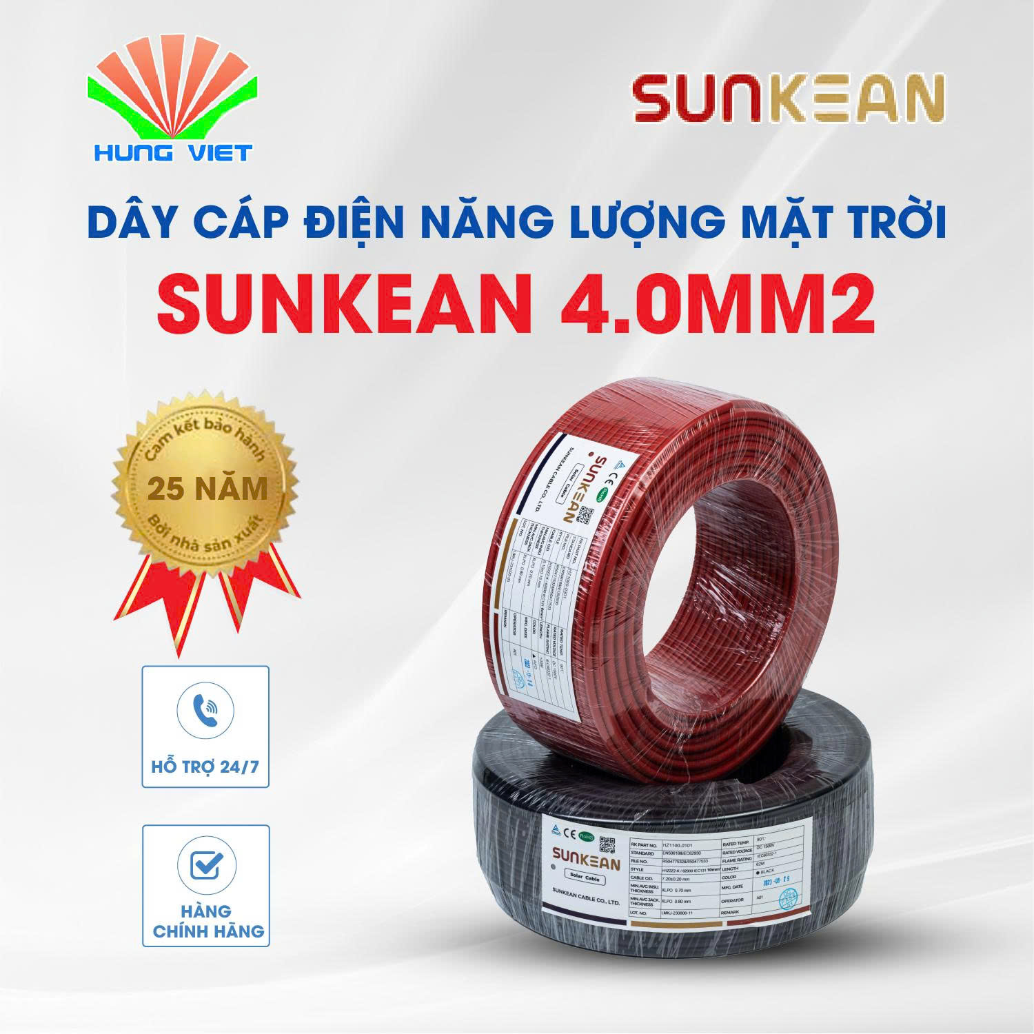 Dây cáp DC Solar Sunkean (4mm2) lõi đơn, ruột đồng, 62930 IEC131/H1Z2Z2-K 